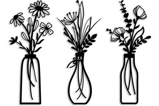 Vintage Wall Decor Metal Vase Tree Leaf Wall Art for Living Room Hallway Bedroom -Black Vase Wall Art