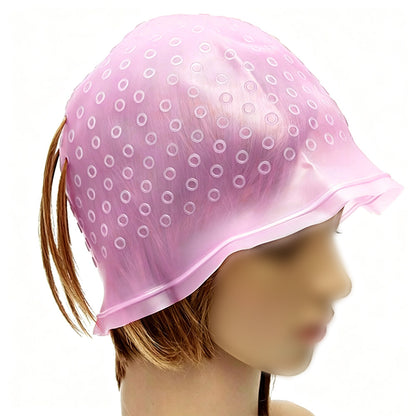 Reusable Silicone Hair Highlighting Cap with Stainless Steel Hook-Pink