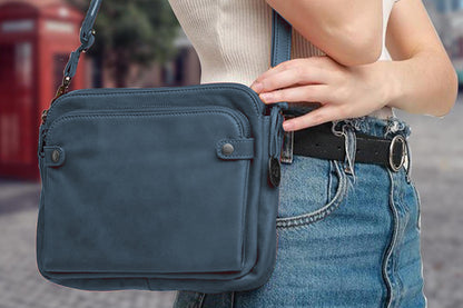 Soft Trendy Three Layer PU Leather Crossbody Purse Shoulder Bag Handbags-Blue