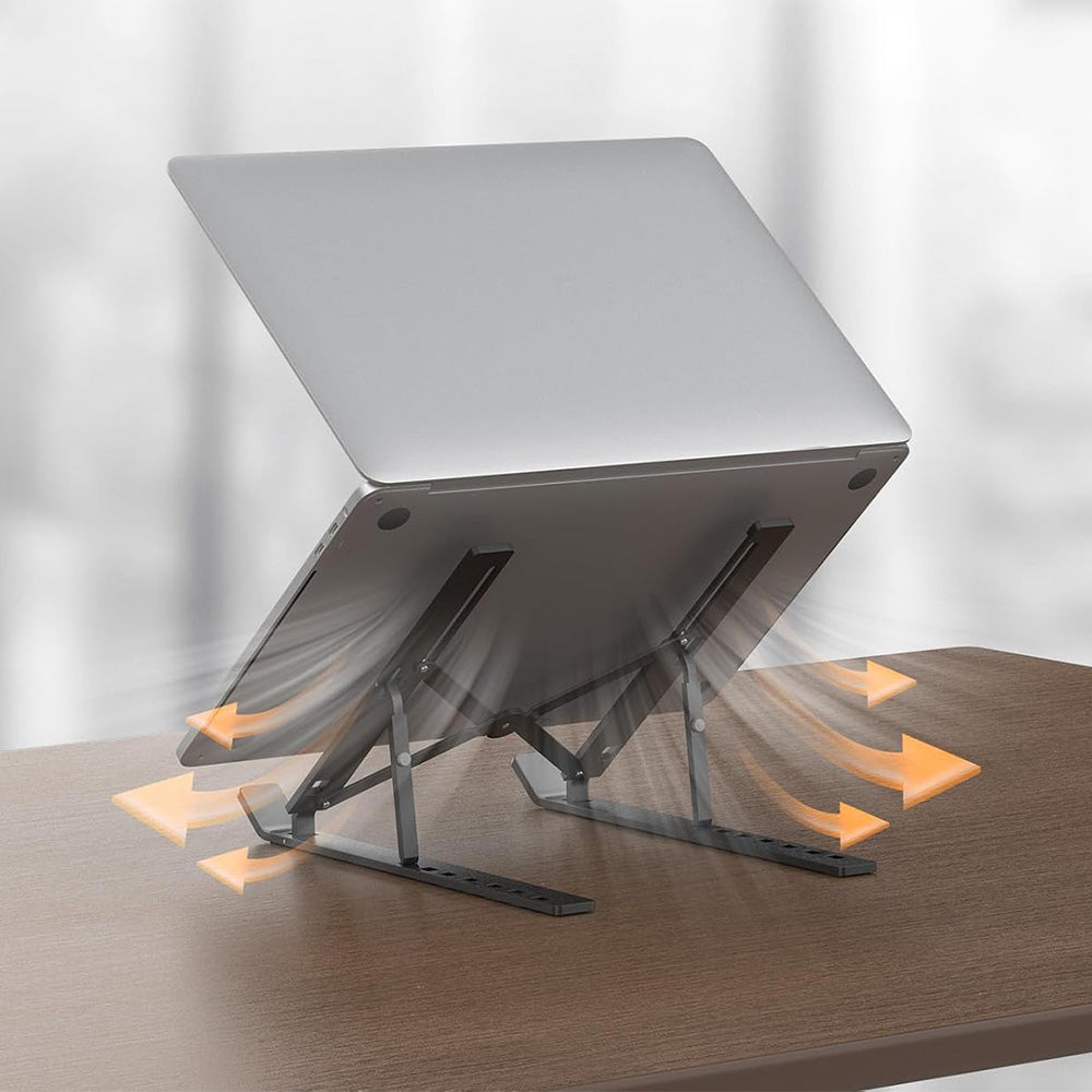 Foldable Aluminum Laptop Tablet Stand with 6 Height Levels- Silver