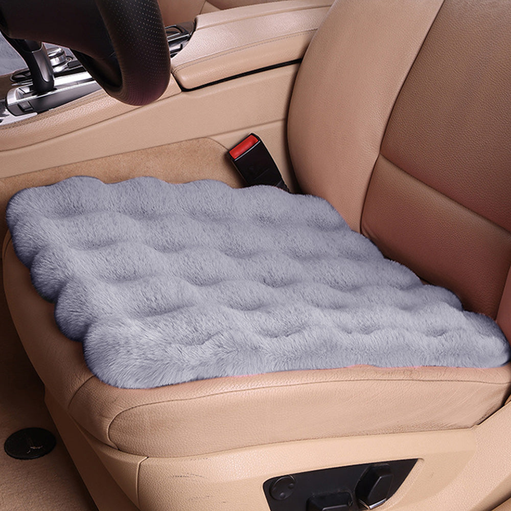 3Pcs Faux Fur Plush Car Seat Cushion Set Non Slip Seat Protector for Winter-Grey