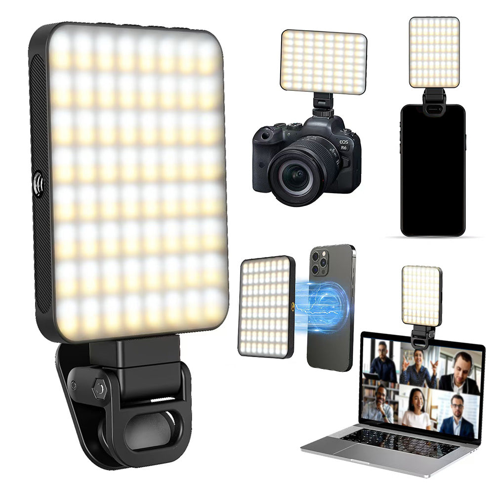 Portable Selfie Light USB-Rechargeable LED Phone Light for Video Makeup Live Stream Black