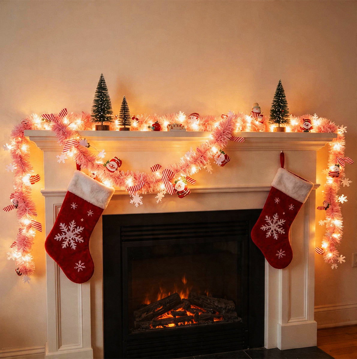 2 Pack Christmas LED String Lights LEDs Battery Powered Garland - Pink