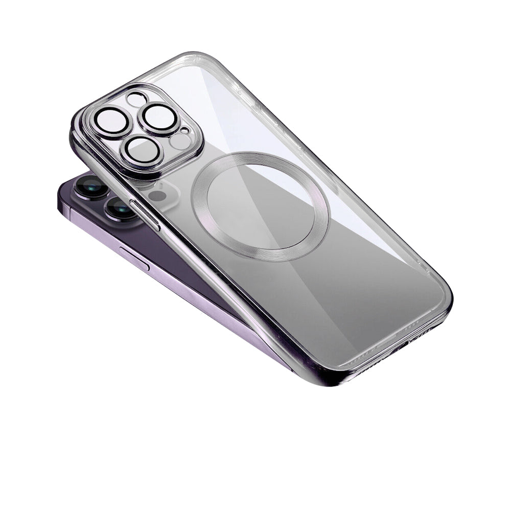 For iPhone 15 Series Magnetic Phone Cover Shockproof Plating Case Cover Silver