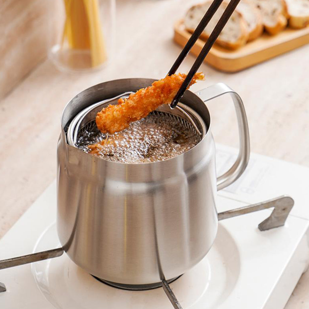 2L Stainless Steel Oil Filter Pot Versatile Oil Strainer Vessel Container Jug Storage Canwith Fryer Basket