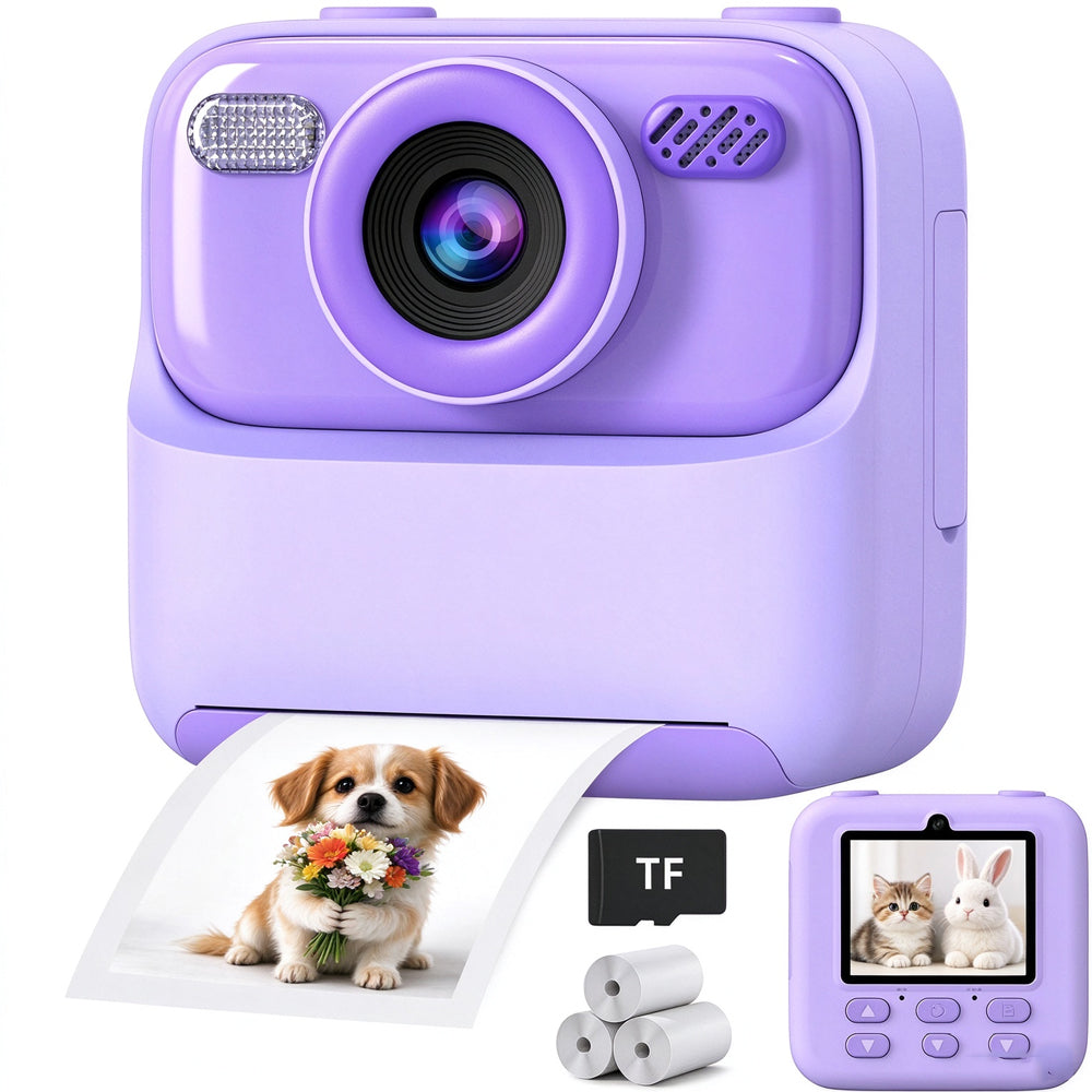 Instant Print Camera for Little Ones Dual Lens Digital Camera with 32G Card - Purple