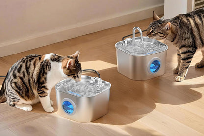 USB 2.2L Stainless Steel Pet Water Fountain - Round Window