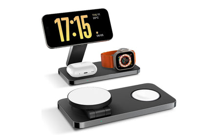 3 in 1 Wireless Charger Dock Charging Station for Apple Watch iPhone AirPods-Black