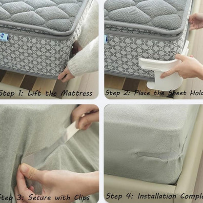 4 Piece Bed Sheet Holder with Lock Strips Fits All Sizes