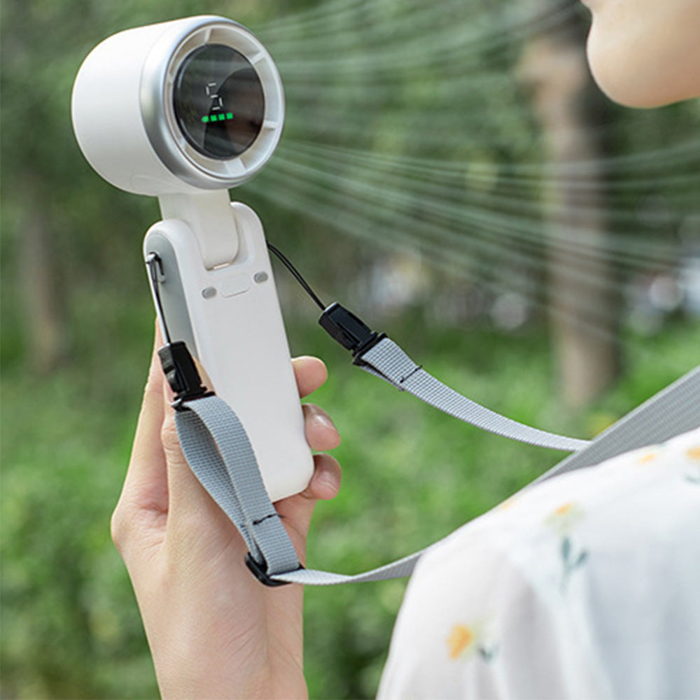 Portable Handheld Turbo Fan with 5-Speed Settings Mini Travel Fan for Beach and Outdoor Use White