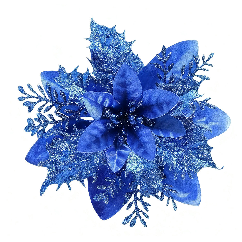 10Pcs Red and Gold Poinsettia Artificial Christmas Flowers ¨C Xmas Tree Ornaments Blue