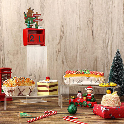 5 Pieces Set Clear Acrylic Display Risers Stand Shelf Showcase for Jewelry Candy Dessert Cake