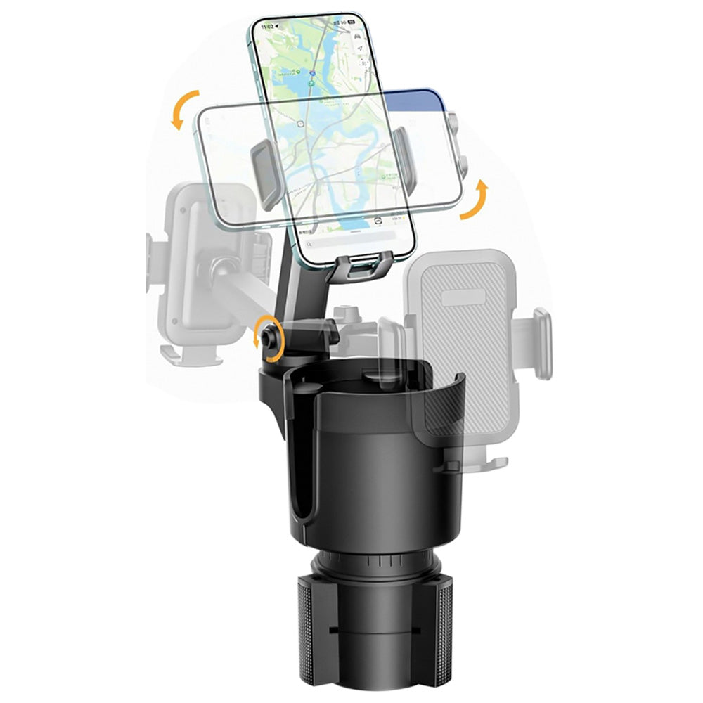 2 in 1 Car Cup Holder Phone Mount Long Arm 360 Degree Rotation