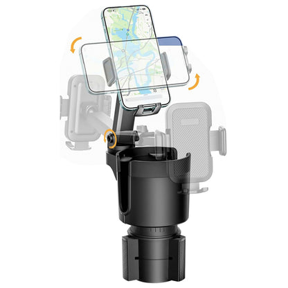 2 in 1 Car Cup Holder Phone Mount Long Arm 360 Degree Rotation