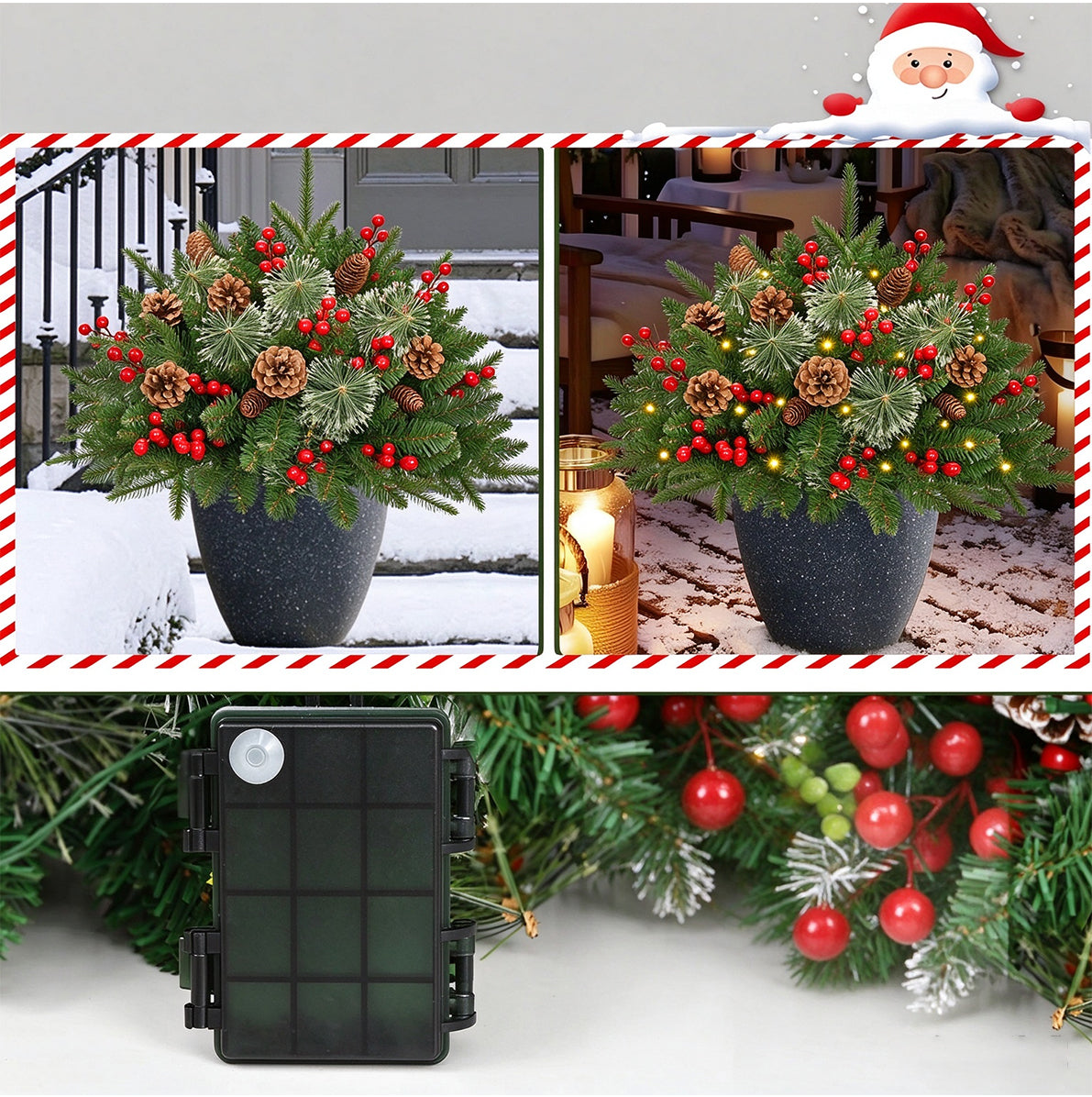 2 Piece Battery Lit Artificial Pine Christmas Planter Stake for Outdoor Decor