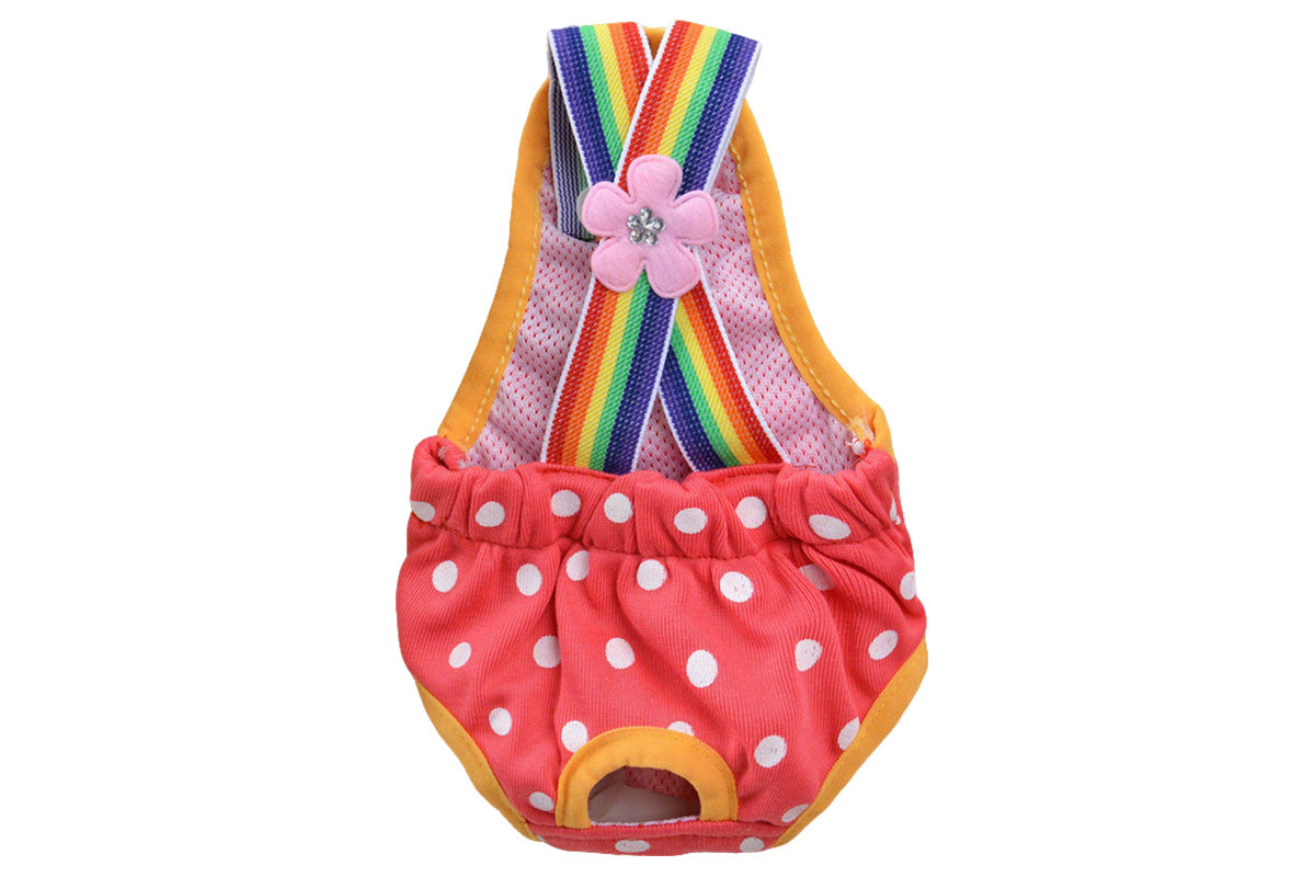 Cute Harness Female Dog Sanitary Pants Reusable Menstrual Diaper-Red