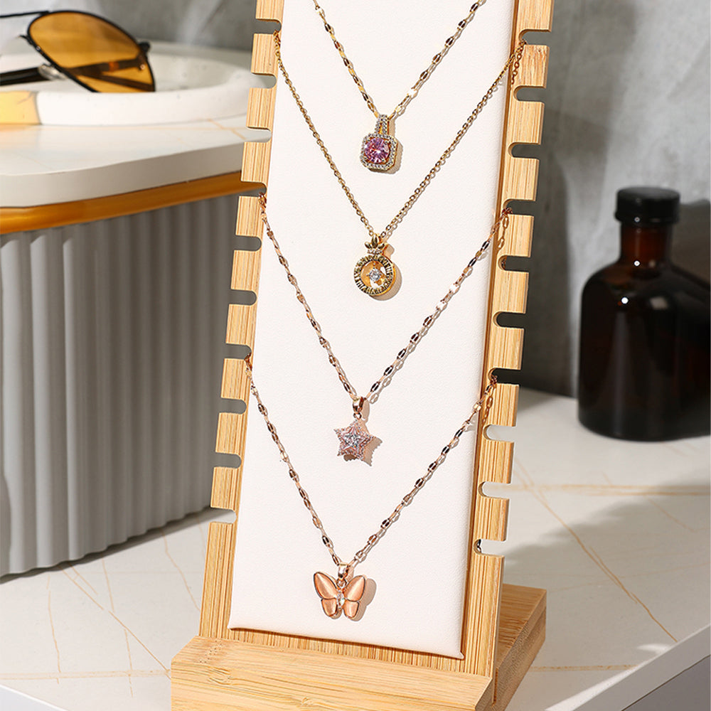 Bamboo Necklace Display Stand for Vendor-White Leather