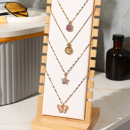Bamboo Necklace Display Stand for Vendor-White Leather