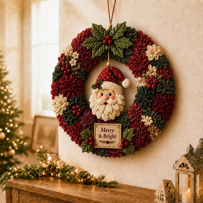 3D Fabric Poke Craft Christmas Wreath DIY Kit for Adults - Santa Claus