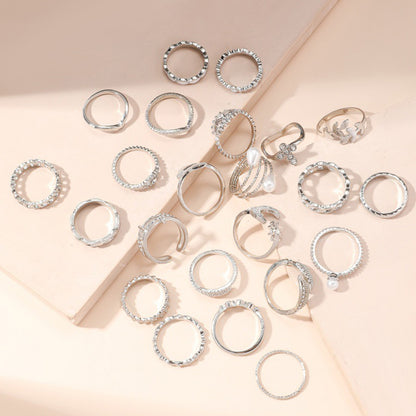 23Pcs Geometric Knuckle Ring Set Stackable Rings-Silver