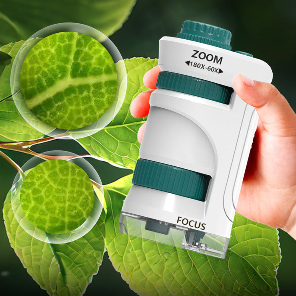60X-180X Pocket Microscope Educational Science Kit for Kids-White