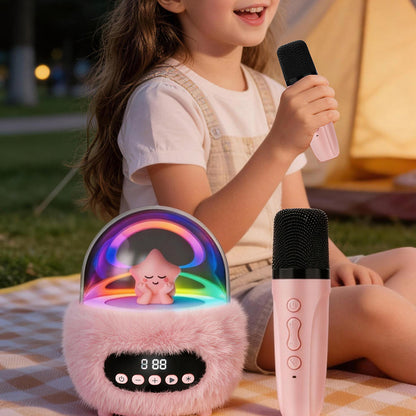 2 in 1 Portable Plush Speaker and Alarm Clock with Dual Mics  - Pink