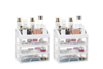 2Pcs Clear 3 Tiers Drawers Countertop Storage Box Cosmetic Display Case