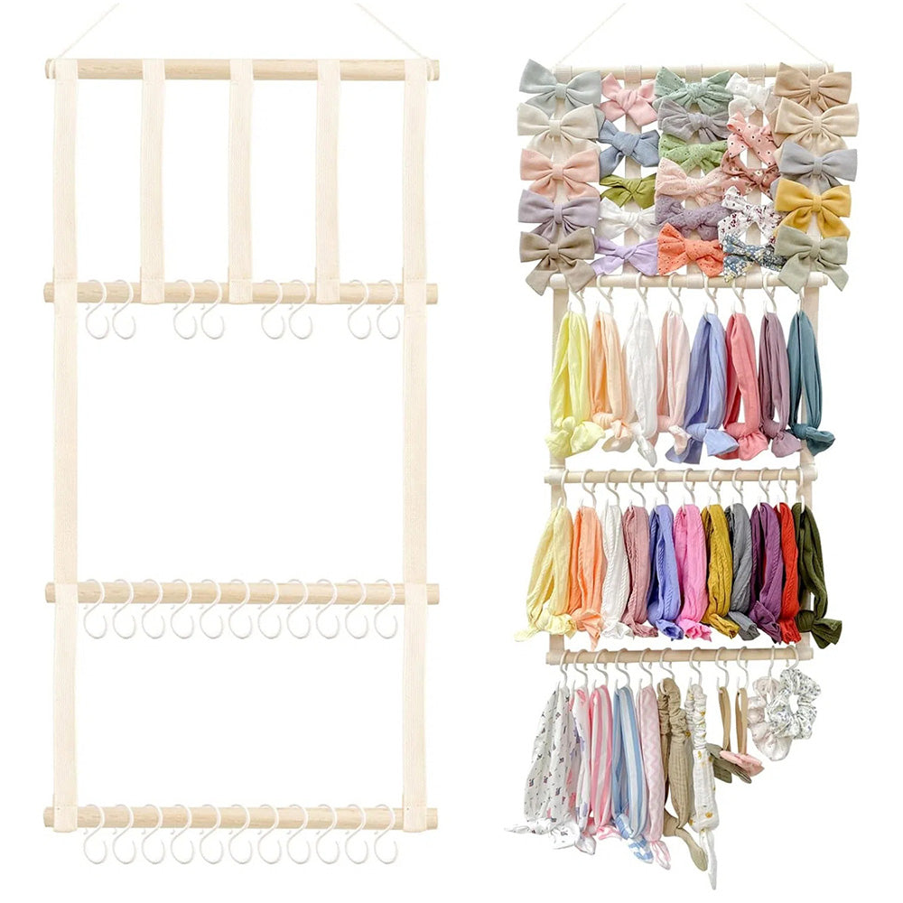 Headband and Hair Bow Organizer for Girls Bow Hanger for Hair Accessories Natural Wood