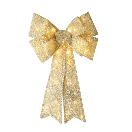 Christmas Bows Light Up Large Double Layer Ribbon Bow Xmas Door Decoration Home Decor-Gold