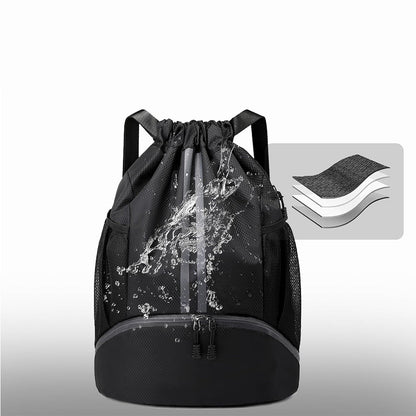Water Resistant Drawstring Backpack Sports Gym Sackpack with Shoe Compartment Black