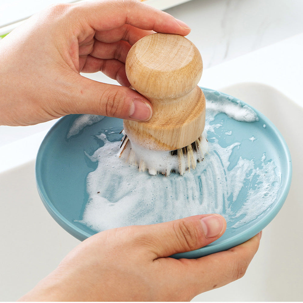 3PCS Bamboo Round Mini Dish Brushes ¨C Natural Cleaning Kitchen Scrubber Set