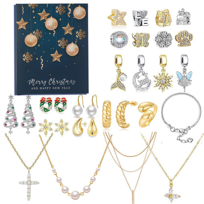24PCS Christmas Jewelry Advent Calendar with Bracelet Necklace Rings & Earrings Style 3