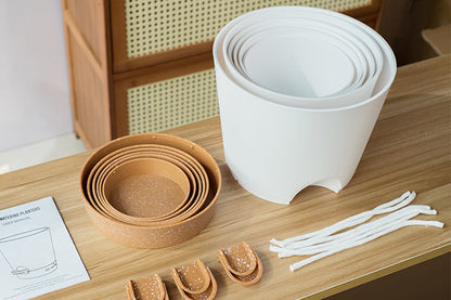 6Pcs Plastic Plant Flower Pots Self Watering Planters Sets-White