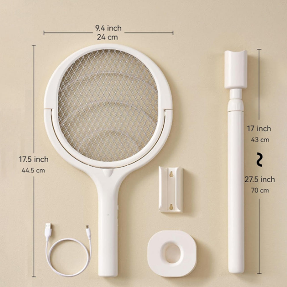 Electric Mosquito Racket Rotating Head Fly Swatter Telescopic Mosquito Zapper with Base