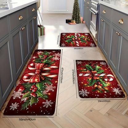 3 Piece Set 2D Christmas Kitchen Mat Non Slip Christmas Rug