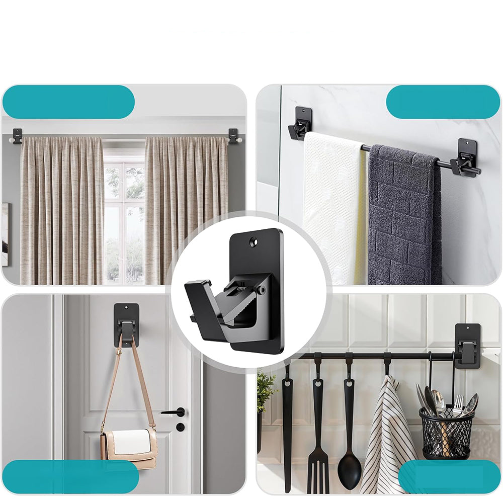 2Pcs Curtain Rod Holder Adhesive Hook-Black