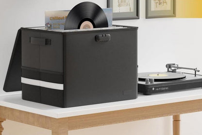 Vinyl Record Storage with Lock Fireproof Waterproof Organizer for 150 Records