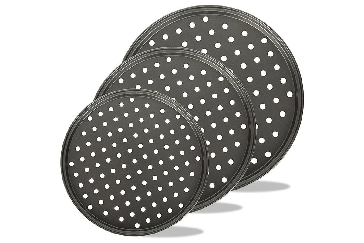 Pizza Pan Non Stick Crisper Tray Carbon Steel Round Oven Bakeware with Holes -32cm