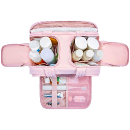 Travel Toiletry Bag Wide-open Makeup Bag Organizer with Handle Pink