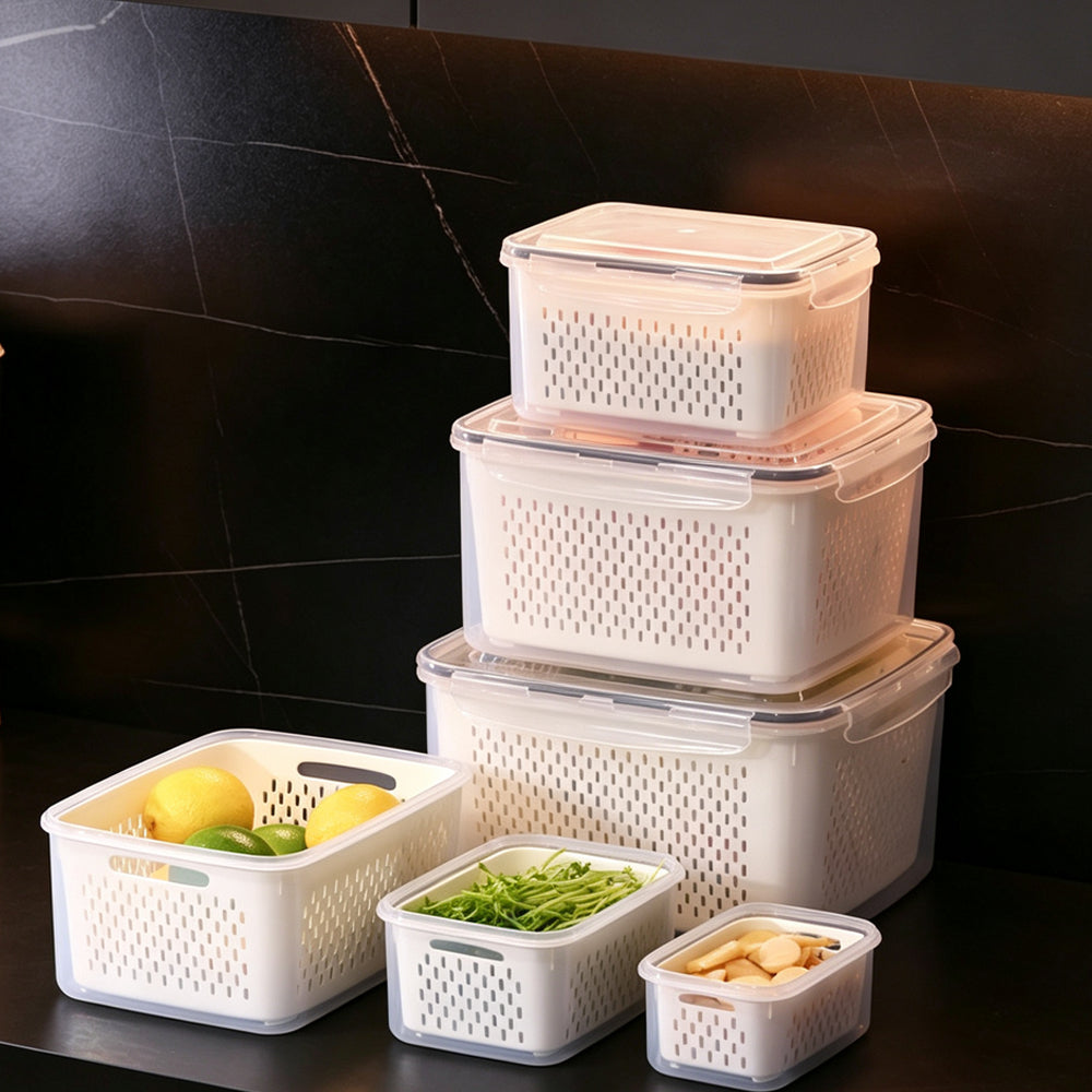 6Piece PP Produce Storage Containers with Drain Baskets