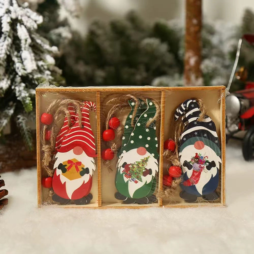 9Pcs Christmas Tree Decorations Gnomes Wooden Pendants Ornaments Style 2