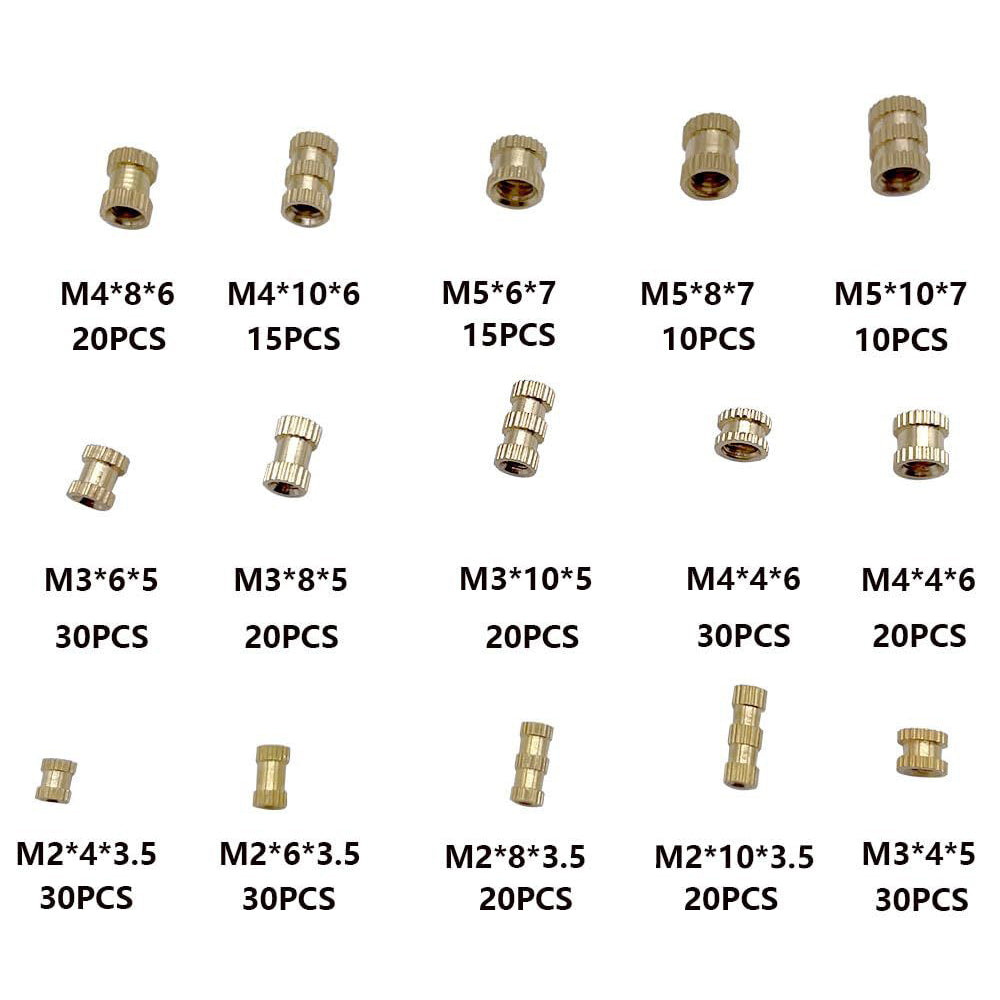 330Pcs Brass Knurled Threaded Insert Nut Assortment Kit M2 M3 M4 M5