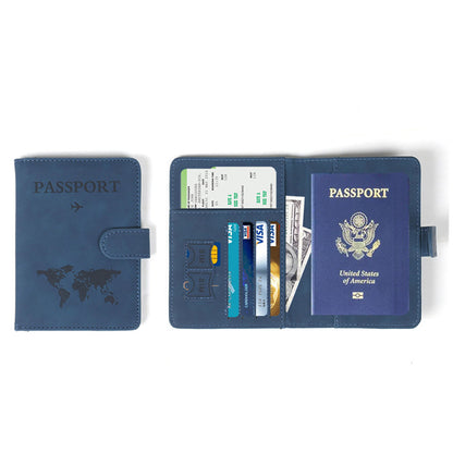Passport Holder RFID Blocking Leather Cover Wallet With Magnetic Closure For Travel Essentials-Blue