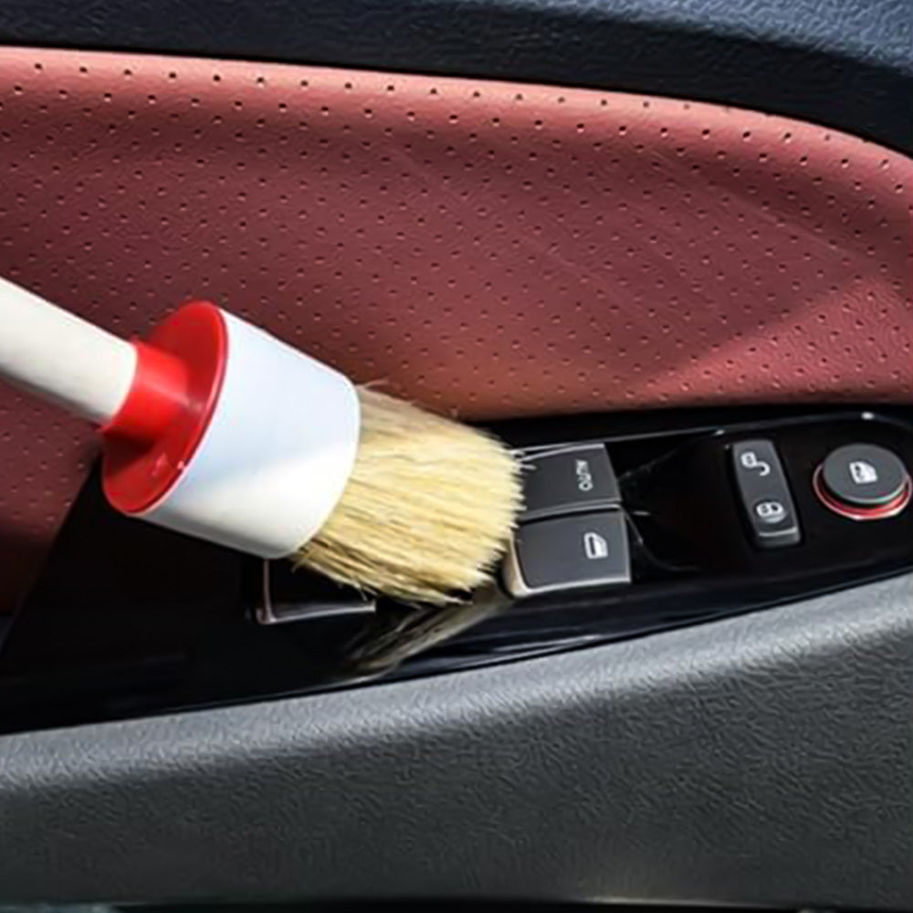 Car Detailing Brush Set 6Pcs Boar Hair Brush Kit Wood Handle Wheels Leather Air Vents