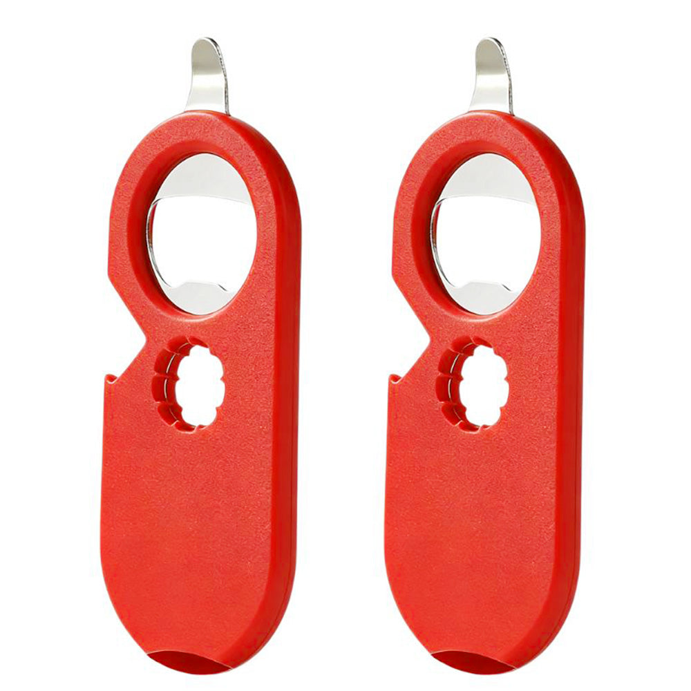 2Pcs 5-in-1 Bottle Can Opener Kitchen Twist Cap Pull Tab Tool with Easy Attached Storage Red