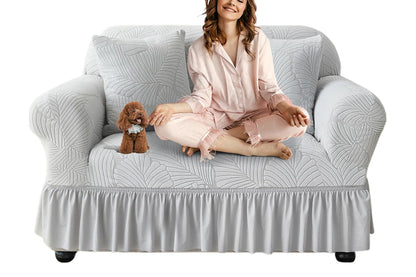 Sofa Cover with Skirt Stretch Sofa Slipcover Non-Slip Soft Couch Cover -Light Grey