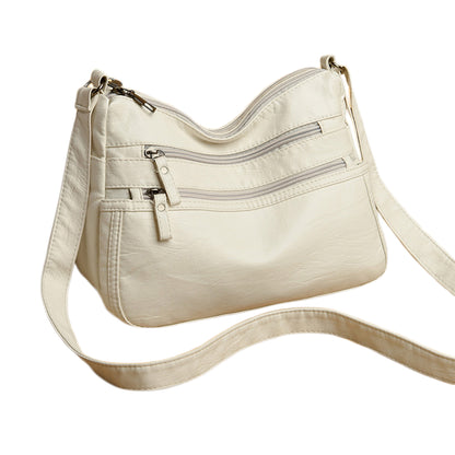 Two-Layer PU Leather Crossbody Bag for Women-White