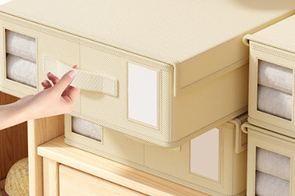 Foldable Bed Sheet Set Organizer Fabric Storage Bins With Handle Storage Box-Beige color