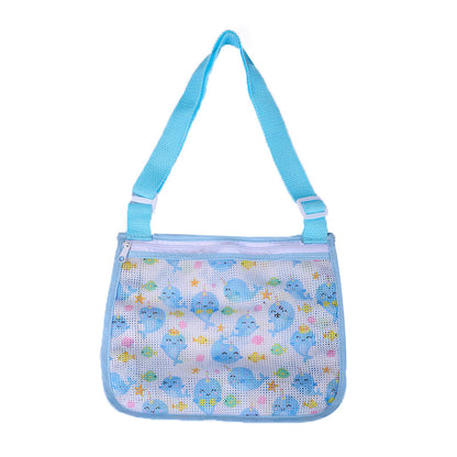 Children Beach Mesh Storage Bag Shell Collection Bag Beach Sand Toy Seashell Bag Light Blue Dolphin