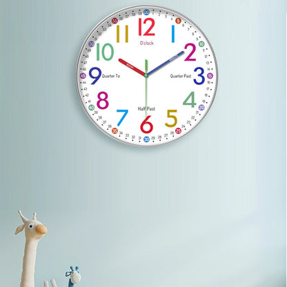 12-Inch Learning Wall Clock for Kids Silent Clock Battery Operated Colorful Teaching Time Clock Style 1